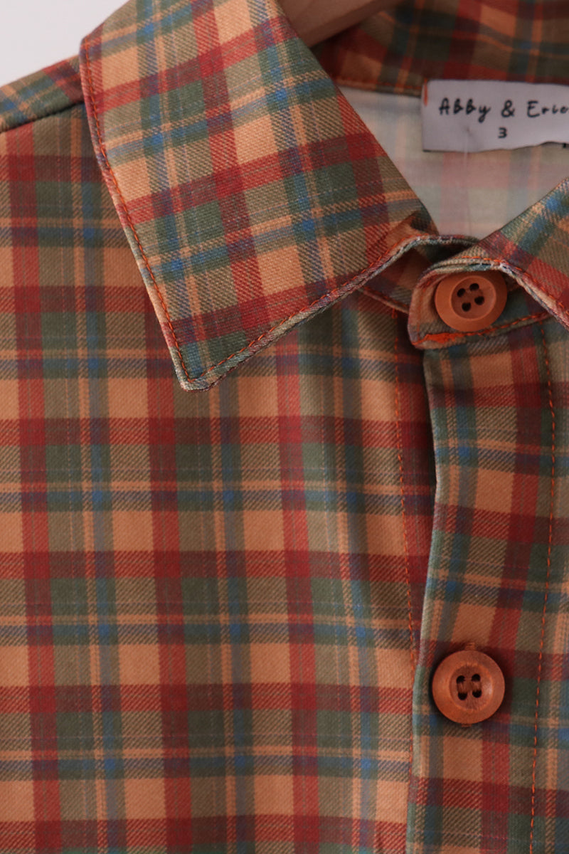 Brown Nativity Embroidery Button Down Shirt - Aaria Tees Aaria Tees