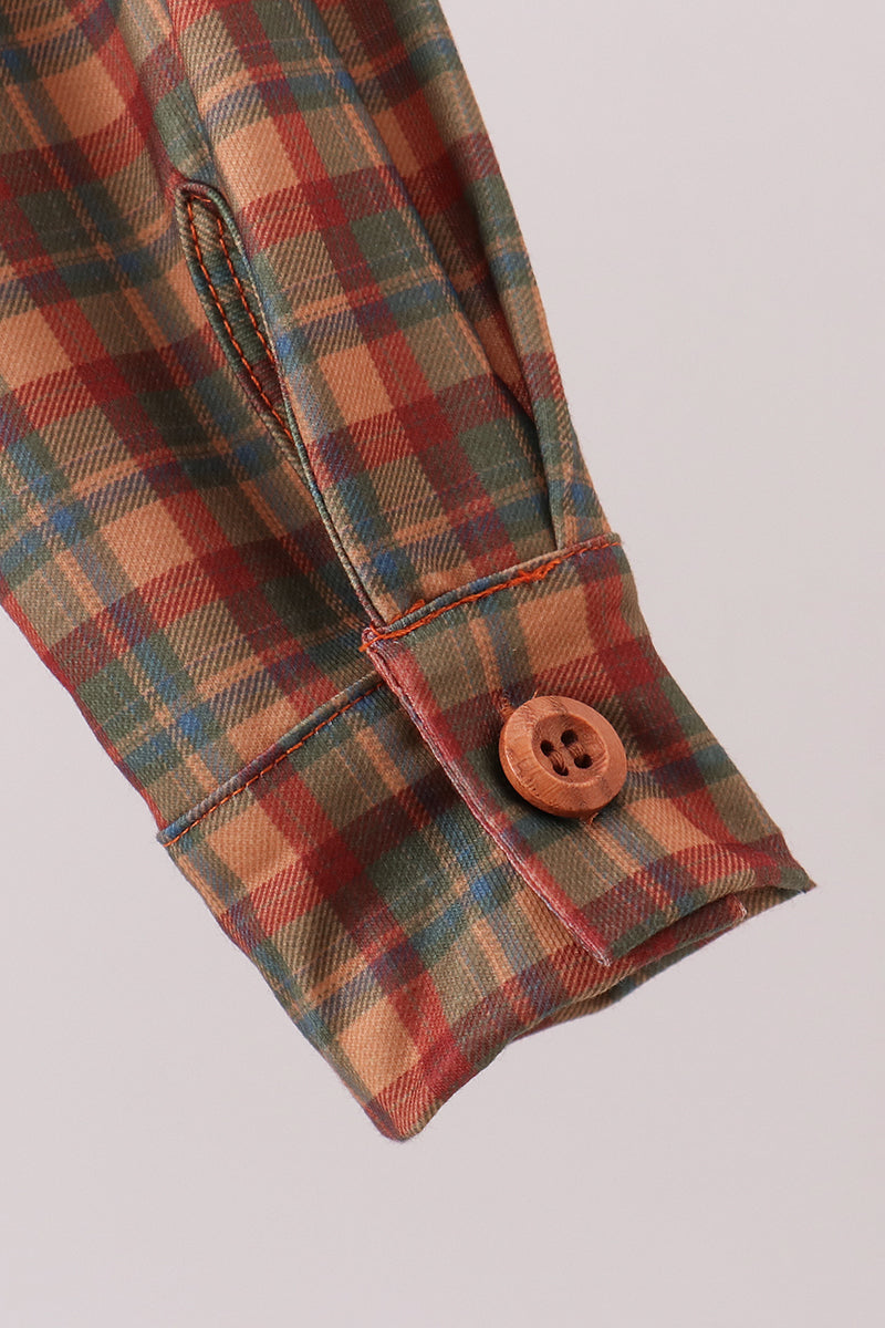 Brown Nativity Embroidery Button Down Shirt - Aaria Tees Aaria Tees