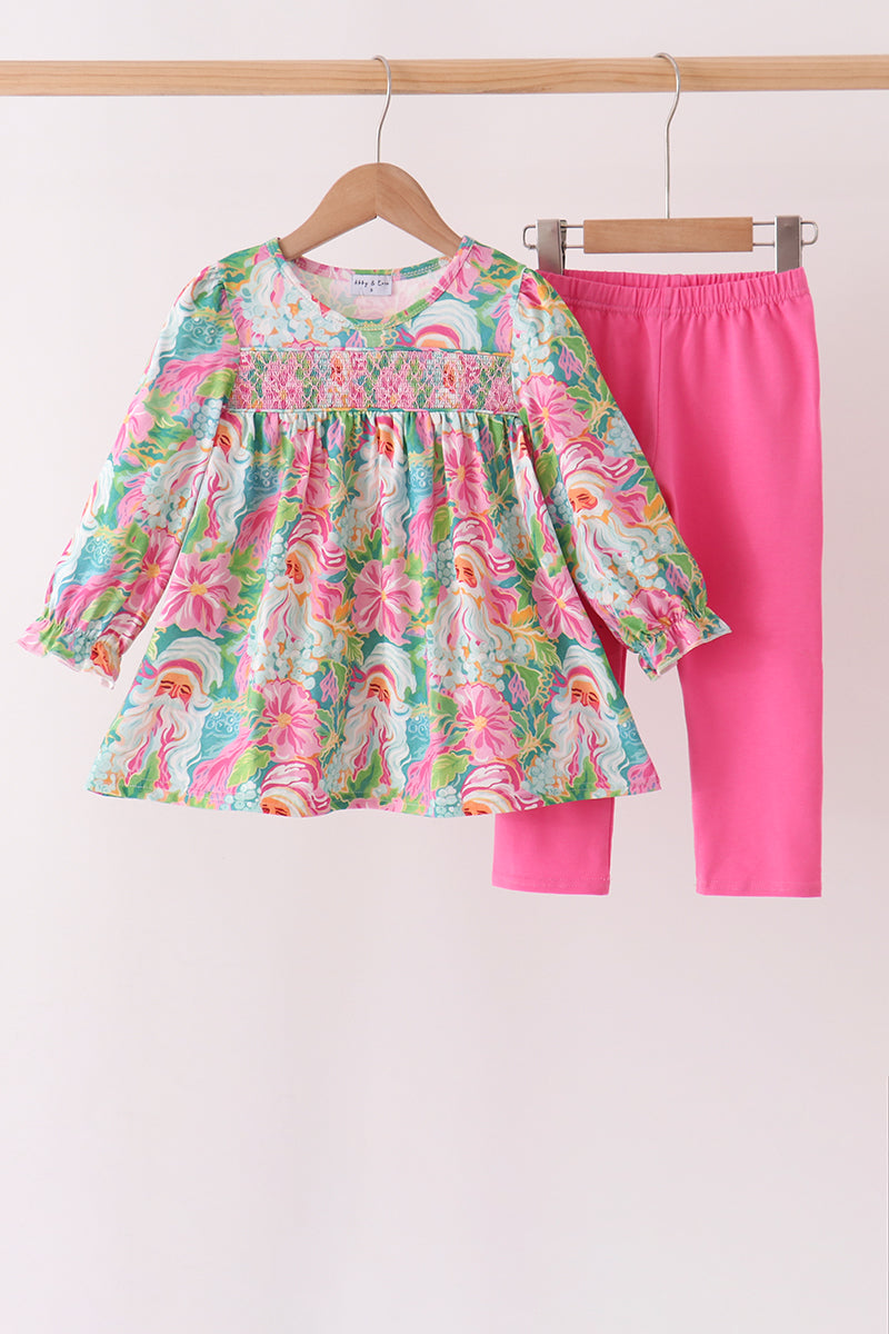 Pink Santa Smocked Pants Set - Aaria Tees Aaria Tees