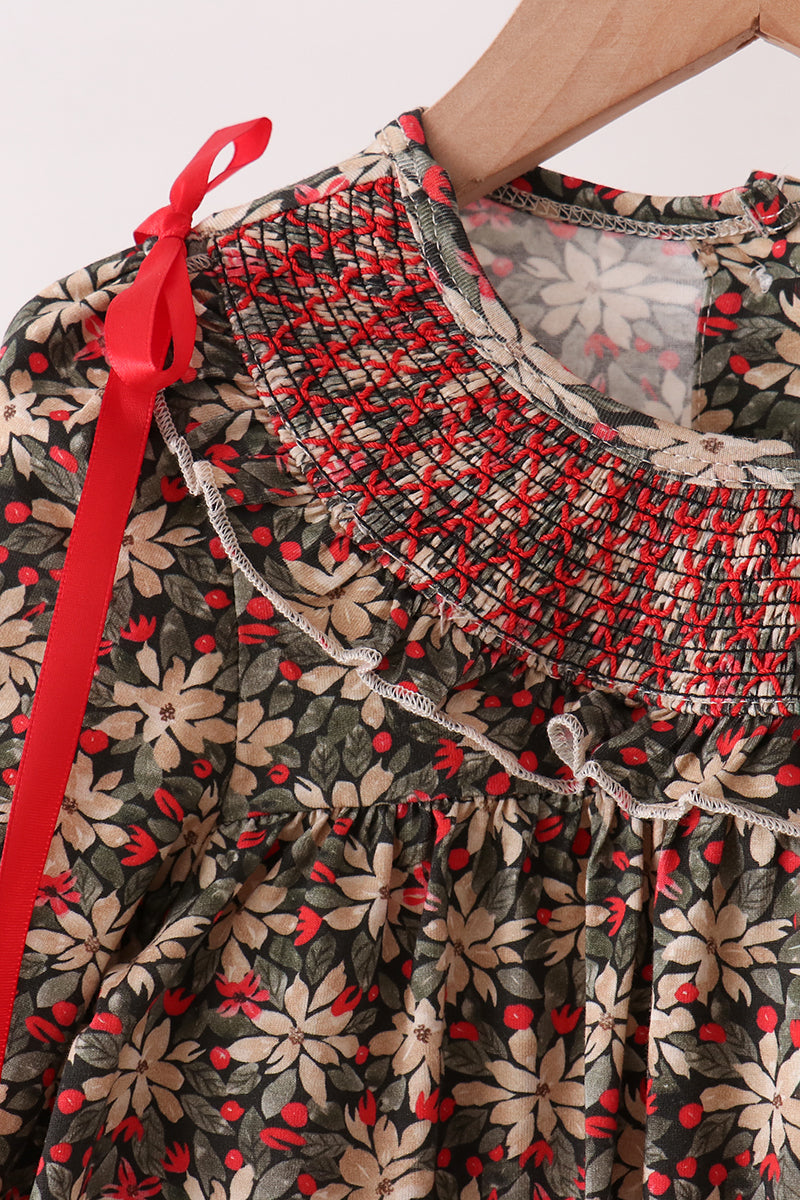 Red Floral Smocked Pants Set - Aaria Tees Aaria Tees