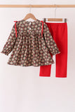 Red Floral Smocked Pants Set - Aaria Tees Aaria Tees