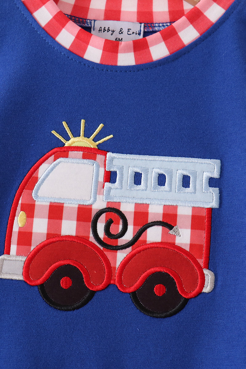 Blue Fire Truck Applique Romper - Aaria Tees Aaria Tees