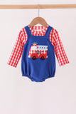 Blue Fire Truck Applique Gingham 2pc Set - Aaria Tees Aaria Tees
