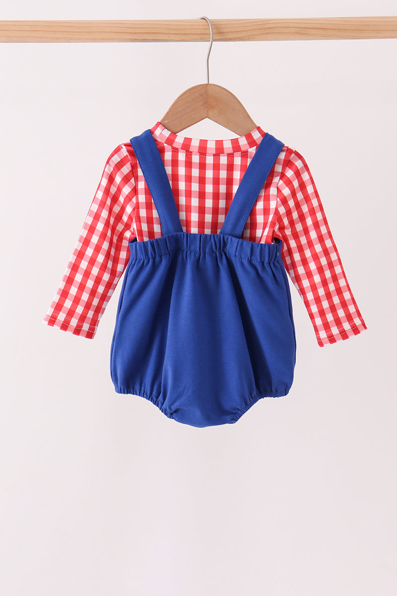 Blue Fire Truck Applique Gingham 2pc Set - Aaria Tees Aaria Tees