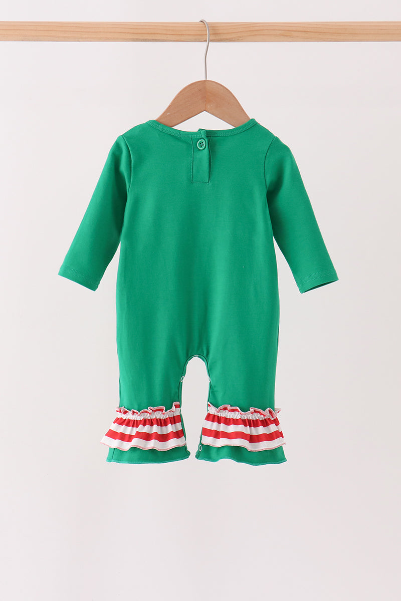 Green Reindeer French Knot Ruffle Romper - Aaria Tees Aaria Tees