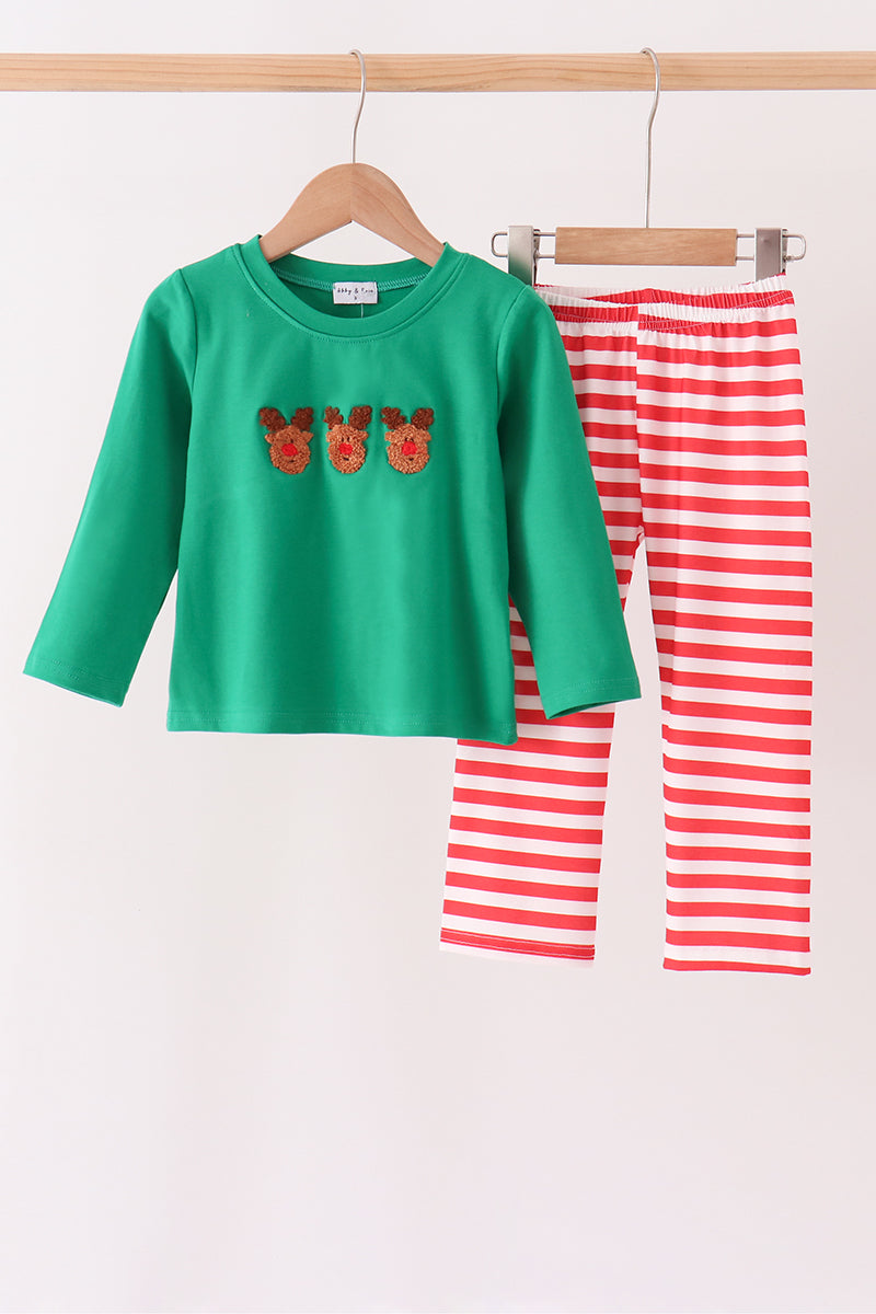 Green Reindeer French Knot Pants Set - Aaria Tees Aaria Tees