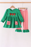 Green Reindeer French Knot Ruffle Pants Set - Aaria Tees Aaria Tees