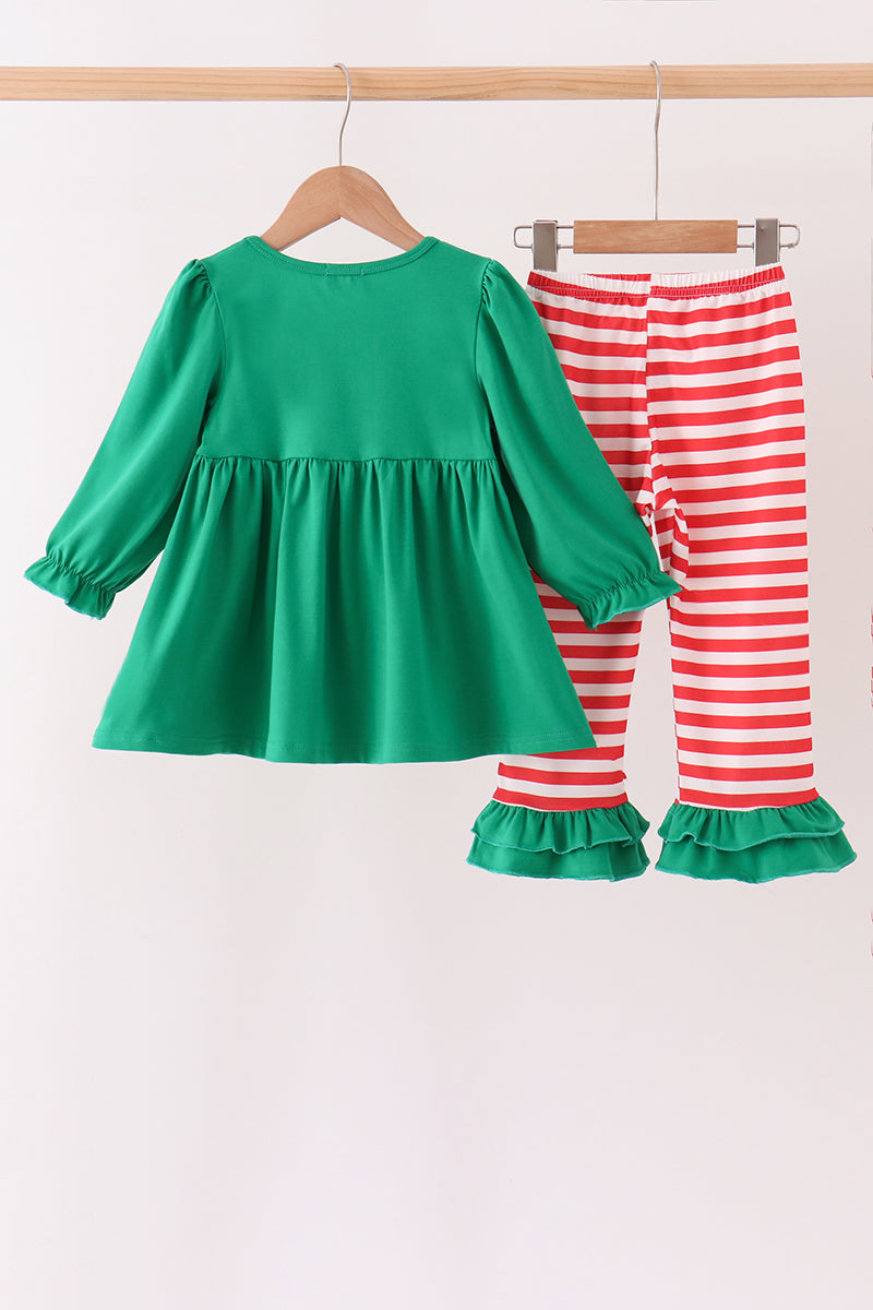Green Reindeer French Knot Ruffle Pants Set - Aaria Tees Aaria Tees