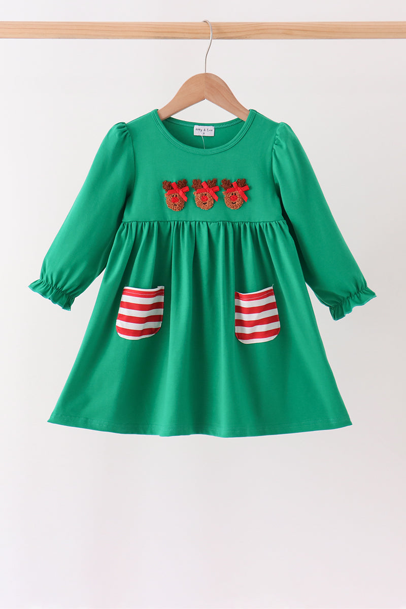 Green Reindeer French Knot Dress - Aaria Tees