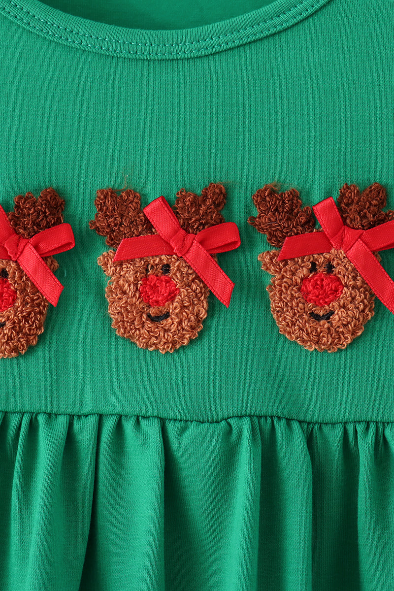 Green Reindeer French Knot Dress - Aaria Tees Aaria Tees