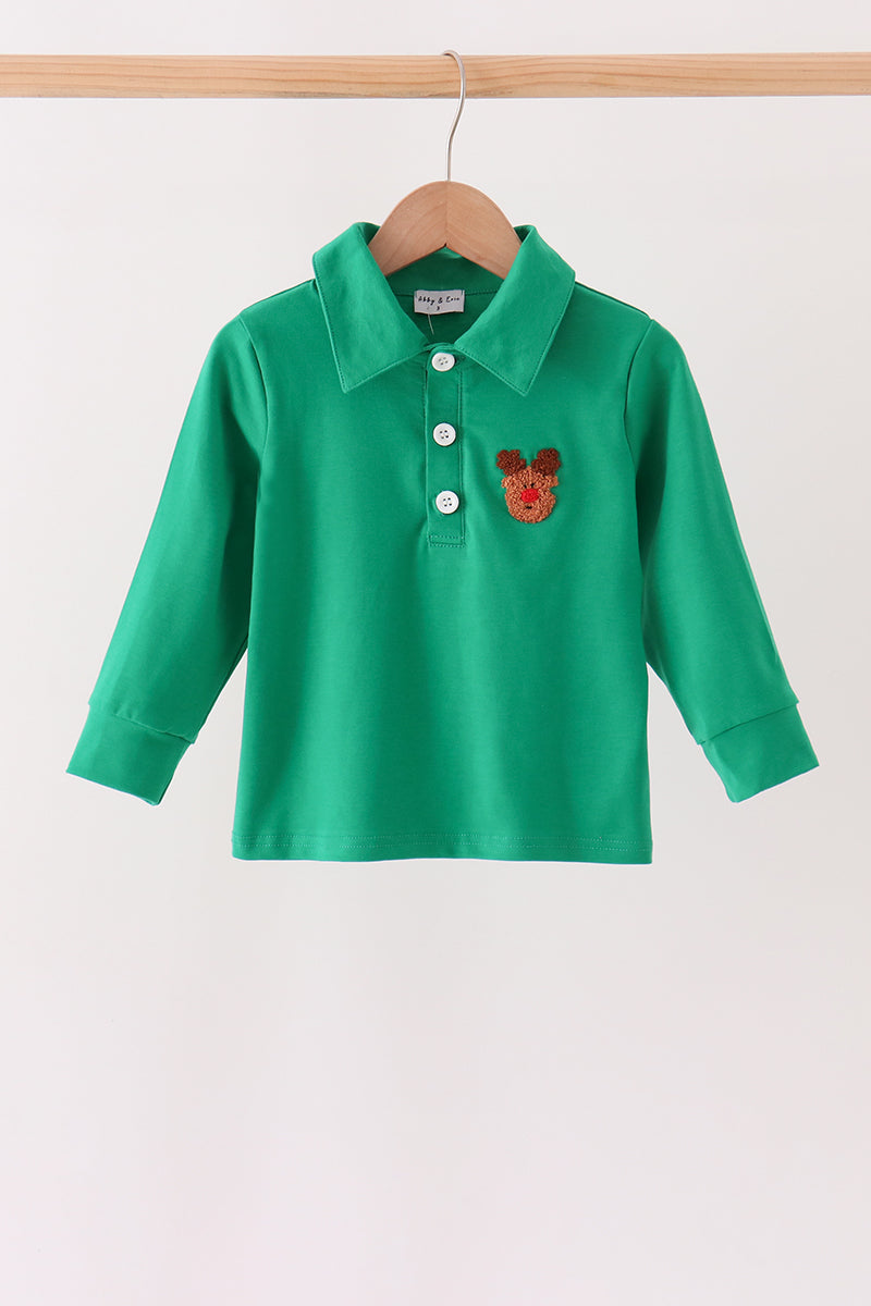 Green Reindeer French Knot Top - Aaria Tees