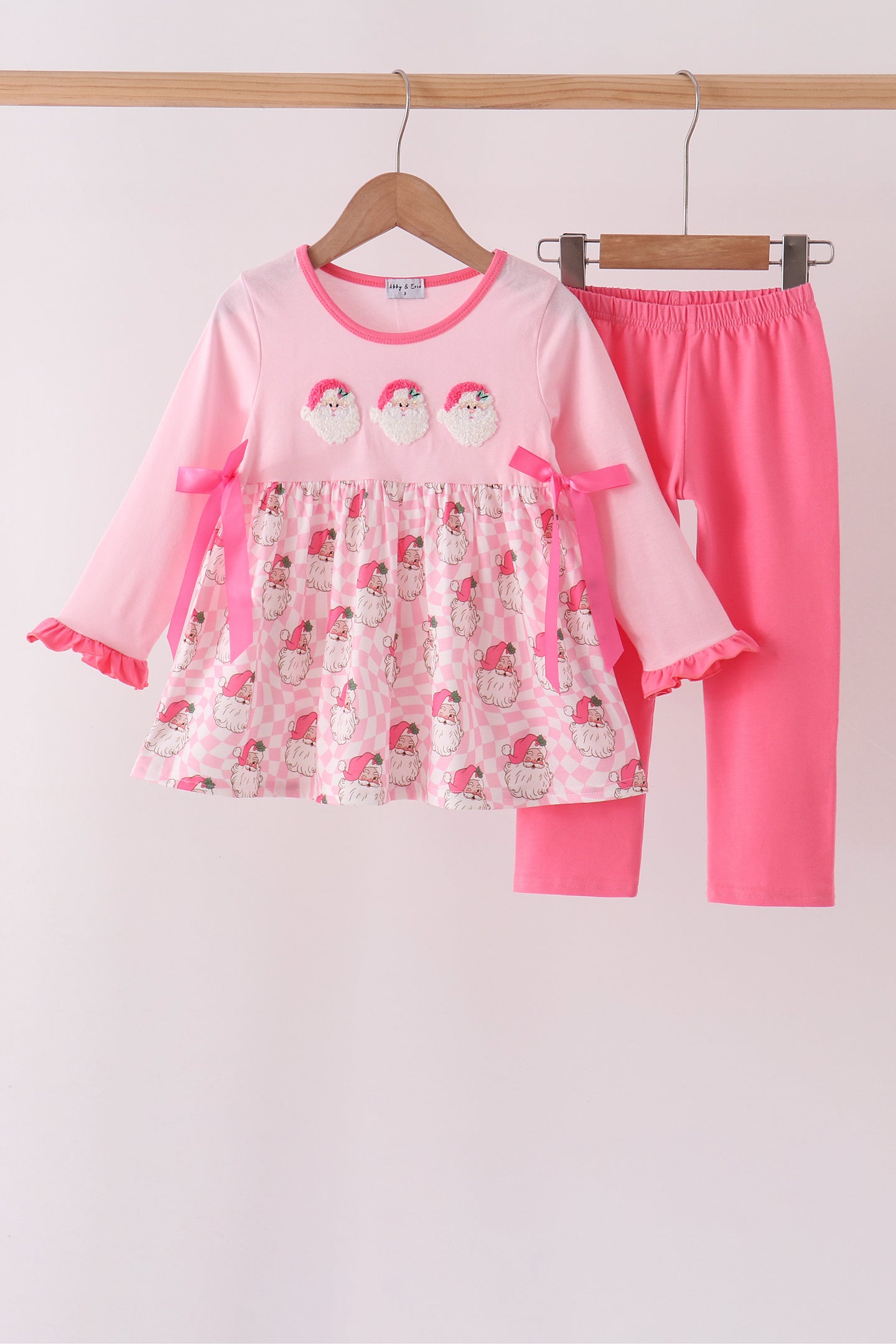 Pink Santa French Knot Bow Pants Set - Aaria Tees Aaria Tees