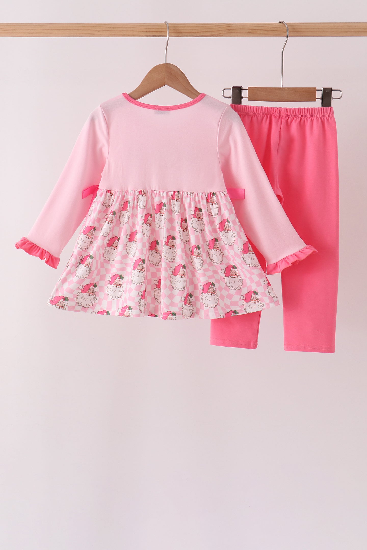 Pink Santa French Knot Bow Pants Set - Aaria Tees Aaria Tees