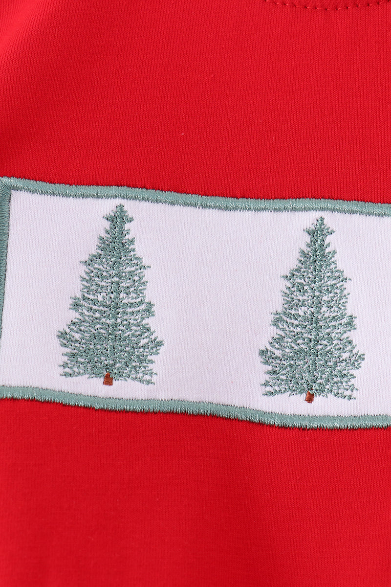 Red Christmas Tree Embroidery Romper - Aaria Tees Aaria Tees