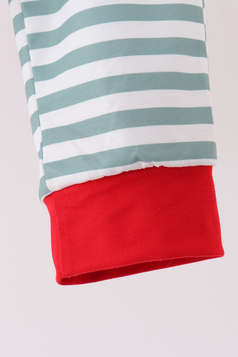 Red Christmas Tree Embroidery Stripe Pants Set - Aaria Tees Aaria Tees