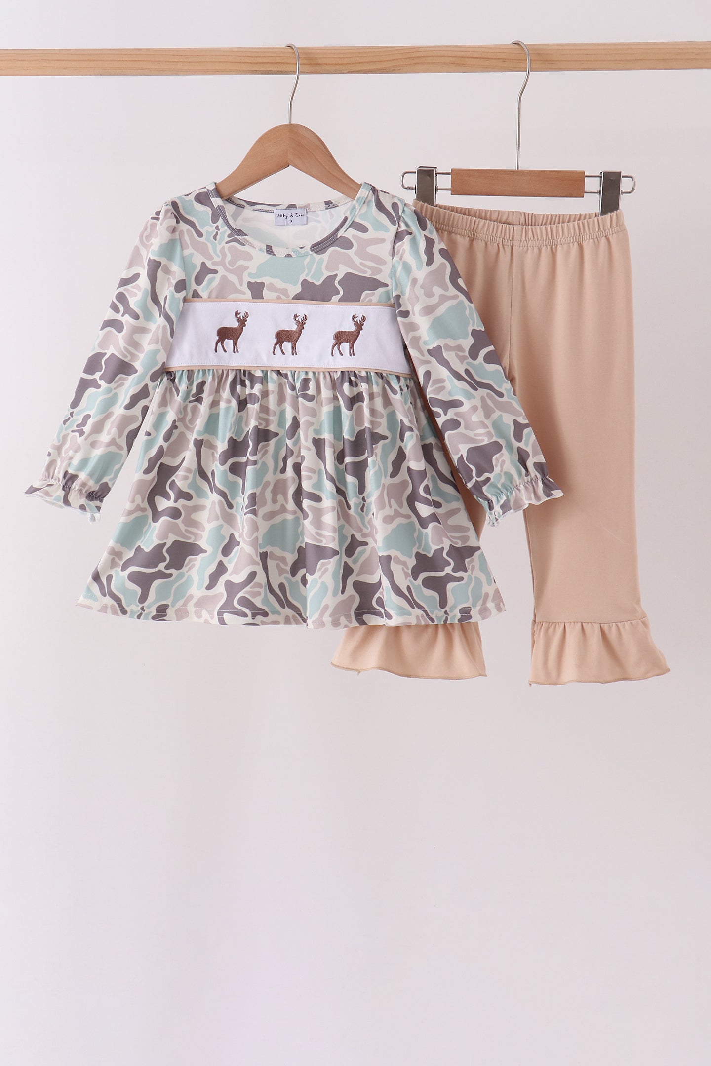 Hunting Deer Embroidery Ruffle Pants Set - Aaria Tees Aaria Tees