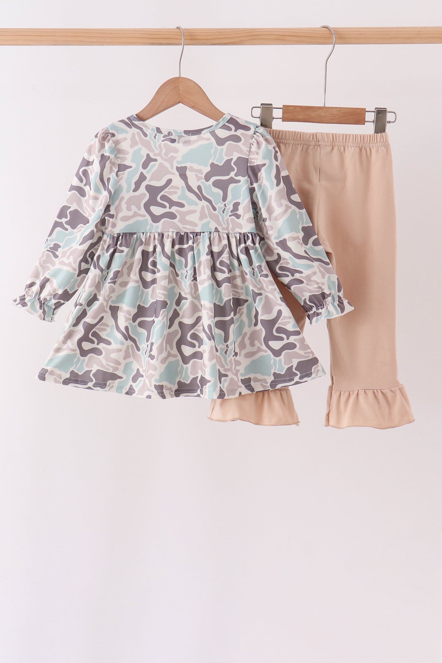 Hunting Deer Embroidery Ruffle Pants Set - Aaria Tees Aaria Tees