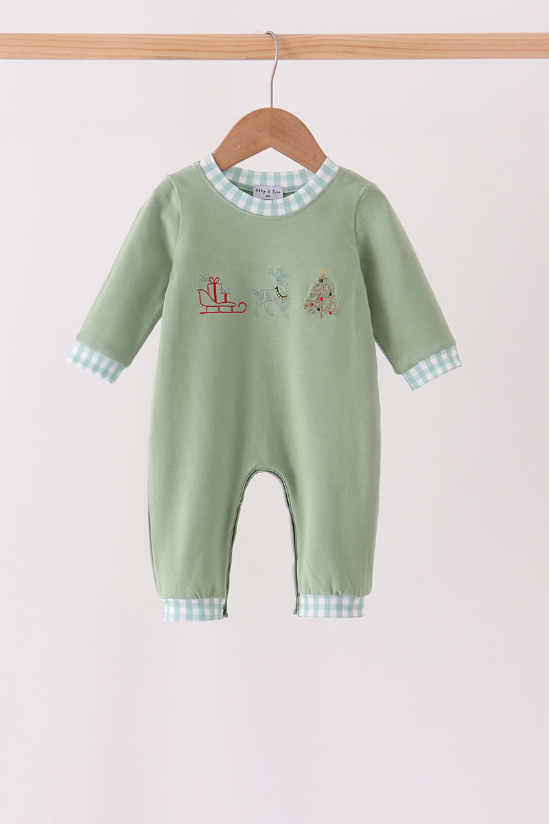 Sage Christmas Embroidery Romper - Aaria Tees