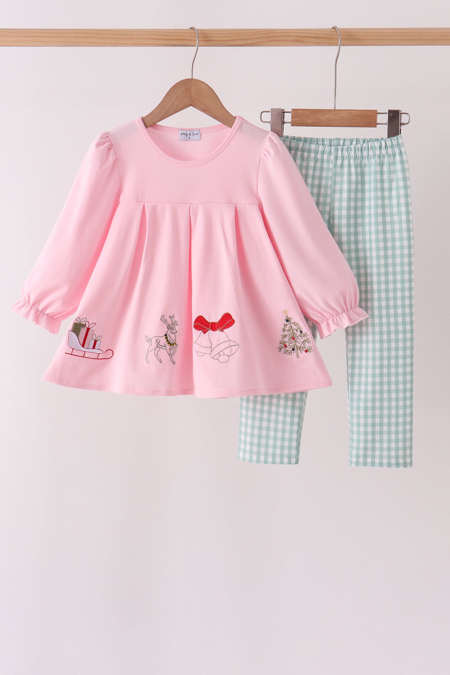 Pink Christmas Embroidery Pants Set - Aaria Tees Aaria Tees