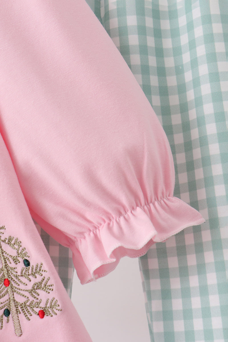 Pink Christmas Embroidery Pants Set - Aaria Tees Aaria Tees