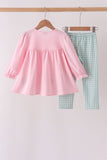 Pink Christmas Embroidery Pants Set - Aaria Tees Aaria Tees