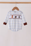 Blue Puppy Embroidery Gingham Bubble - Aaria Tees Aaria Tees