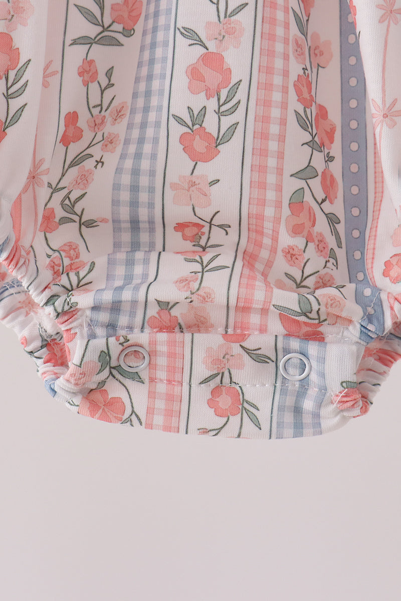 Pink Floral Puppy Embroidery Bow Bubble - Aaria Tees Aaria Tees