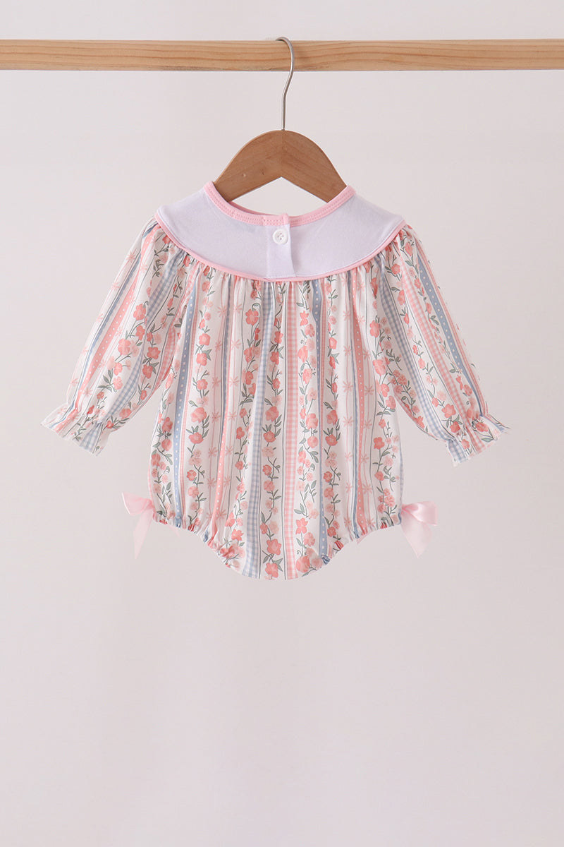 Pink Floral Puppy Embroidery Bow Bubble - Aaria Tees Aaria Tees
