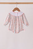 Pink Floral Puppy Embroidery Bow Bubble - Aaria Tees Aaria Tees