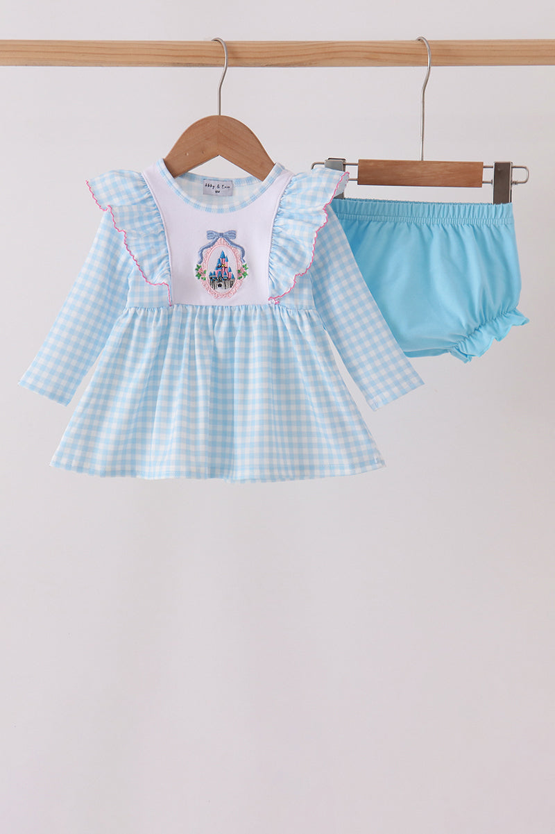 Blue Castle Embroidery Ruffle Bloomer Set - Aaria Tees