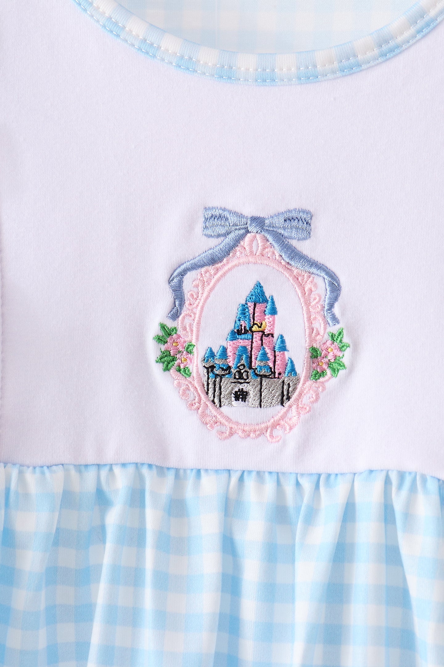 Blue Castle Embroidery Ruffle Pants Set - Aaria Tees Aaria Tees