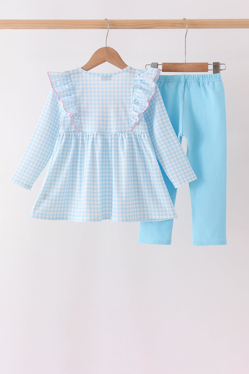Blue Castle Embroidery Ruffle Pants Set - Aaria Tees Aaria Tees