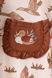 Brown Duck Embroidery Ruffle Romper - Aaria Tees Aaria Tees