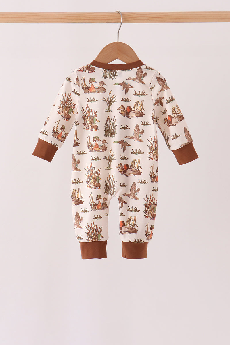 Brown Duck Embroidery Ruffle Romper - Aaria Tees Aaria Tees