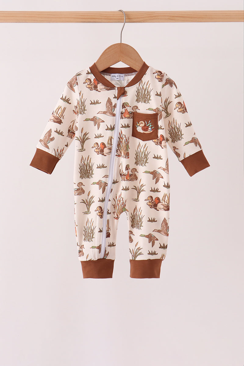 Brown Duck Embroidery Romper - Aaria Tees