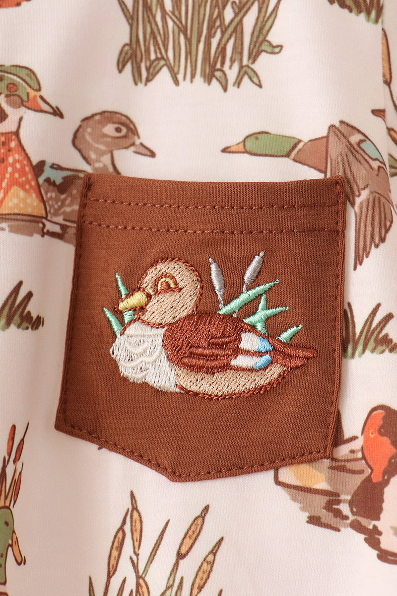 Brown Duck Embroidery Romper - Aaria Tees Aaria Tees