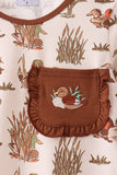 Brown Duck Embroidery Ruffle Pants Set - Aaria Tees Aaria Tees