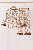 Brown Duck Embroidery Ruffle Pants Set - Aaria Tees Aaria Tees
