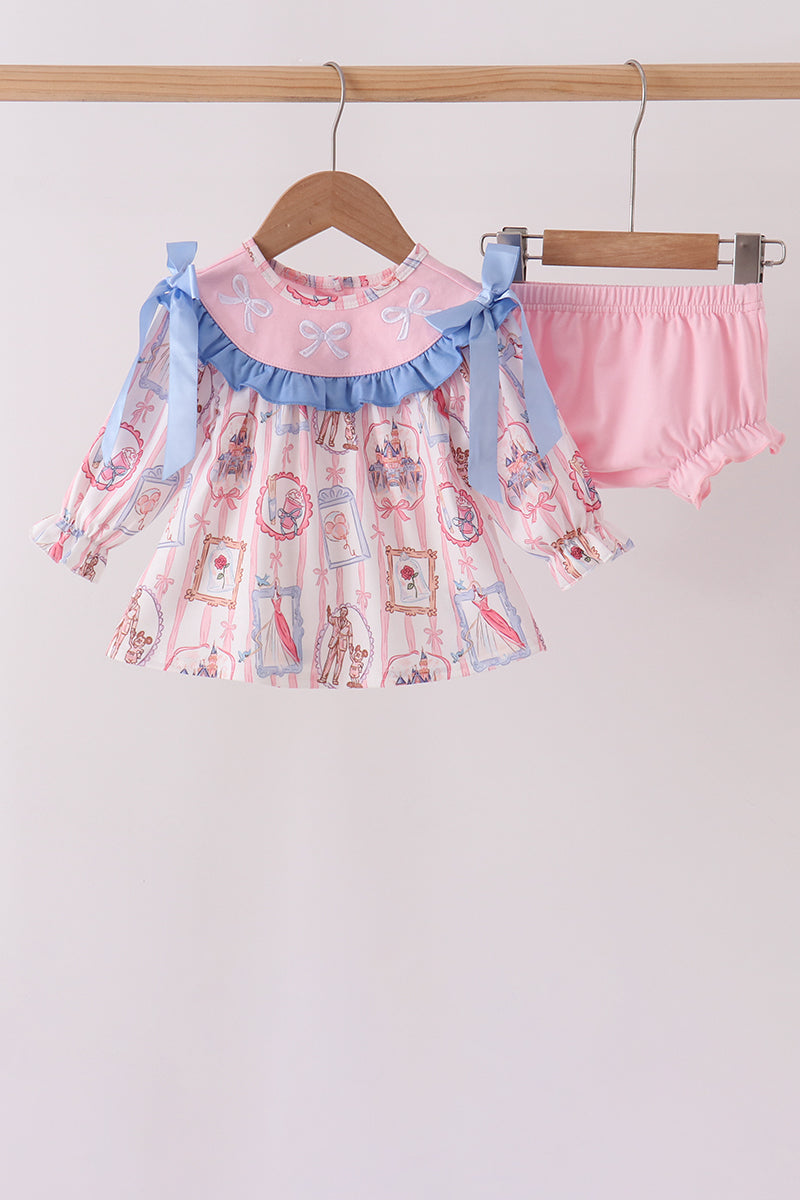 Pink Character Bow Embroidery Bloomer Set - Aaria Tees Aaria Tees