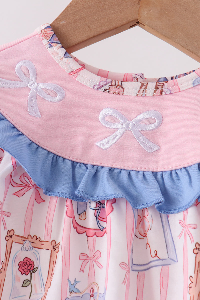 Pink Character Bow Embroidery Bubble - Aaria Tees Aaria Tees
