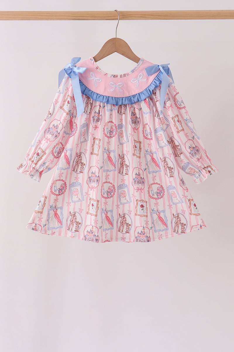 Pink Character Bow Embroidery Dress - Aaria Tees