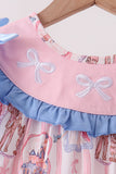 Pink Character Bow Embroidery Dress - Aaria Tees Aaria Tees