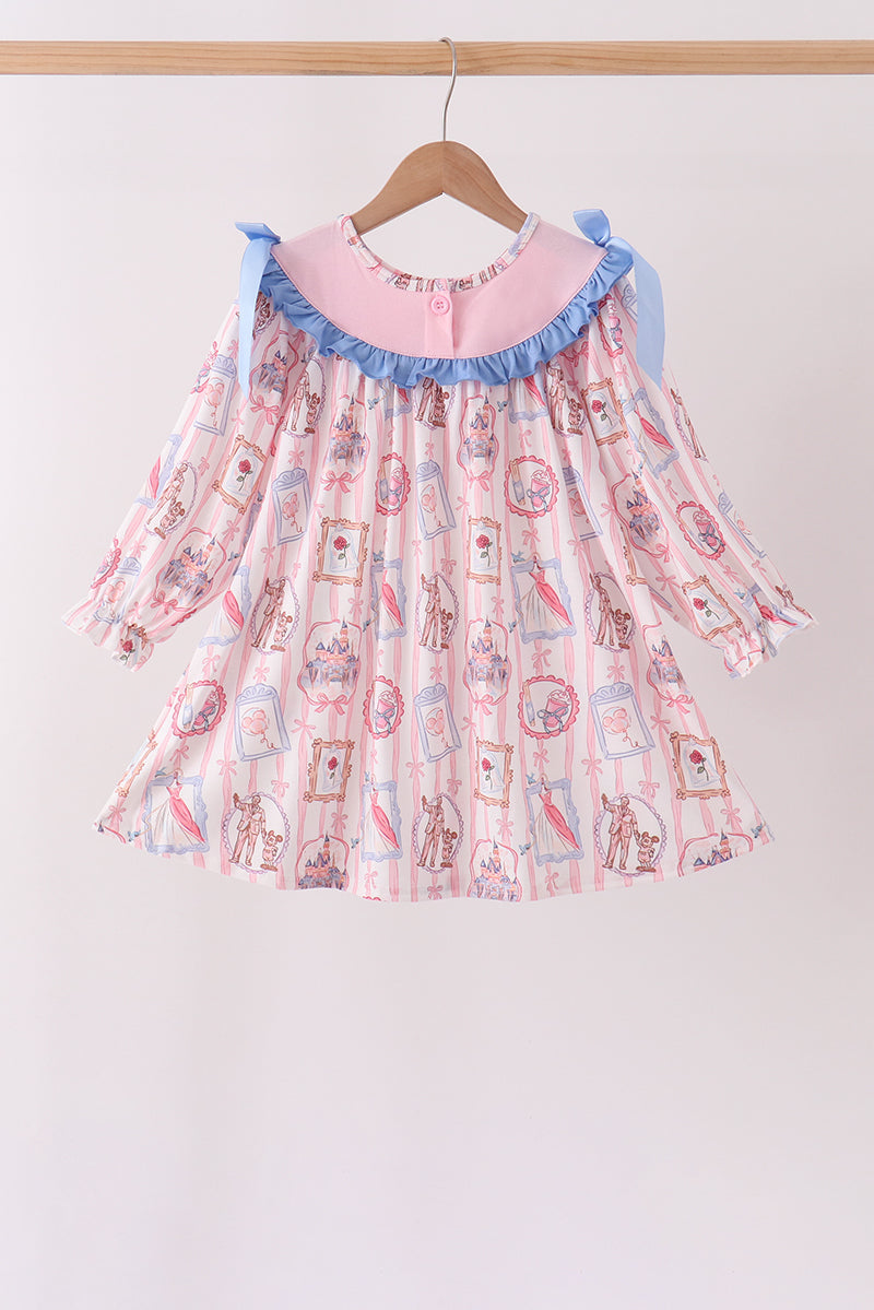 Pink Character Bow Embroidery Dress - Aaria Tees Aaria Tees