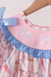 Pink Character Bow Embroidery Ruffle Pants Set - Aaria Tees Aaria Tees