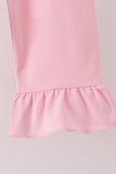 Pink Character Bow Embroidery Ruffle Pants Set - Aaria Tees Aaria Tees
