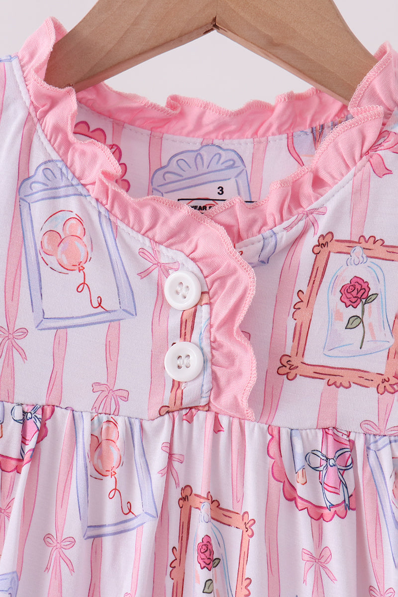 Pink Character Ruffle Bamboo Dress - Aaria Tees Aaria Tees