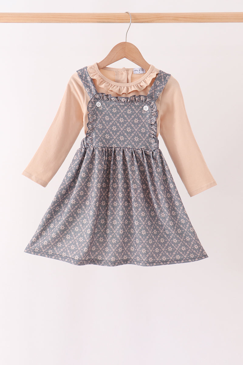 Khaki Floral Ruffle 2pc Set - Aaria Tees