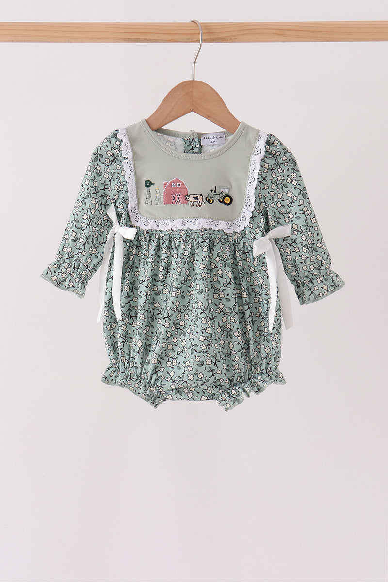 Green Farm Floral Embroidery Ruffle Bubble - Aaria Tees Aaria Tees