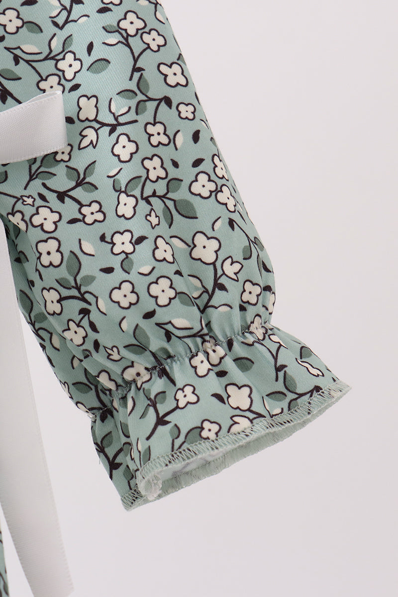 Green Farm Floral Embroidery Ruffle Bubble - Aaria Tees Aaria Tees