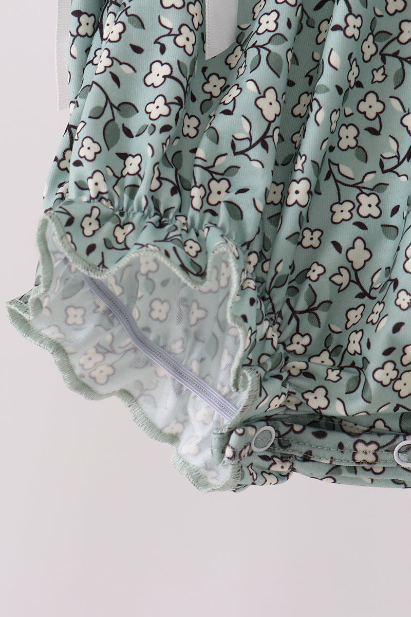 Green Farm Floral Embroidery Ruffle Bubble - Aaria Tees Aaria Tees